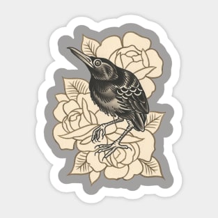 Starling with Roses Sticker